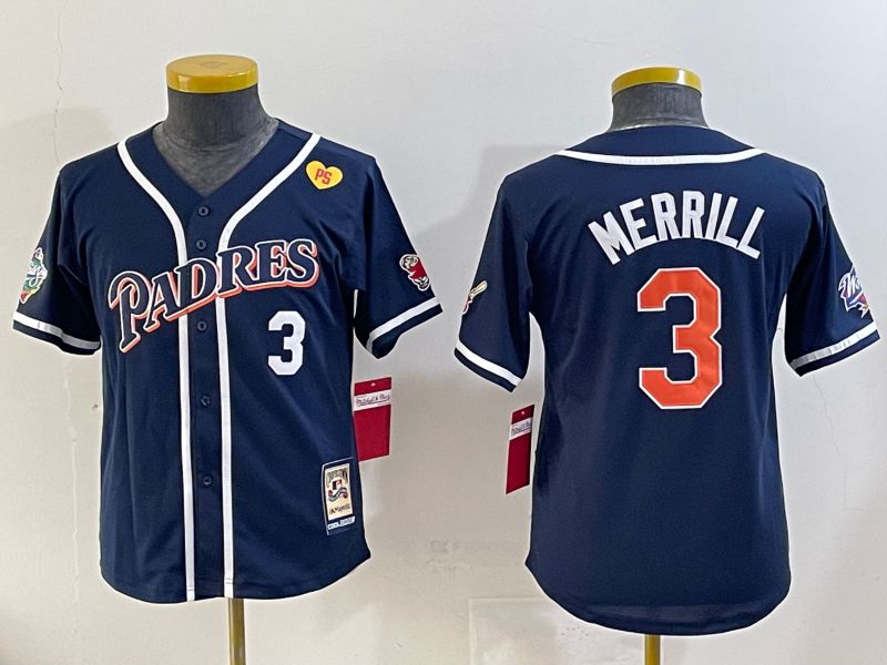 Youth 2025 San Diego Padres #3 Merrill Blue Throwback Game Nike MLB Jersey style 4